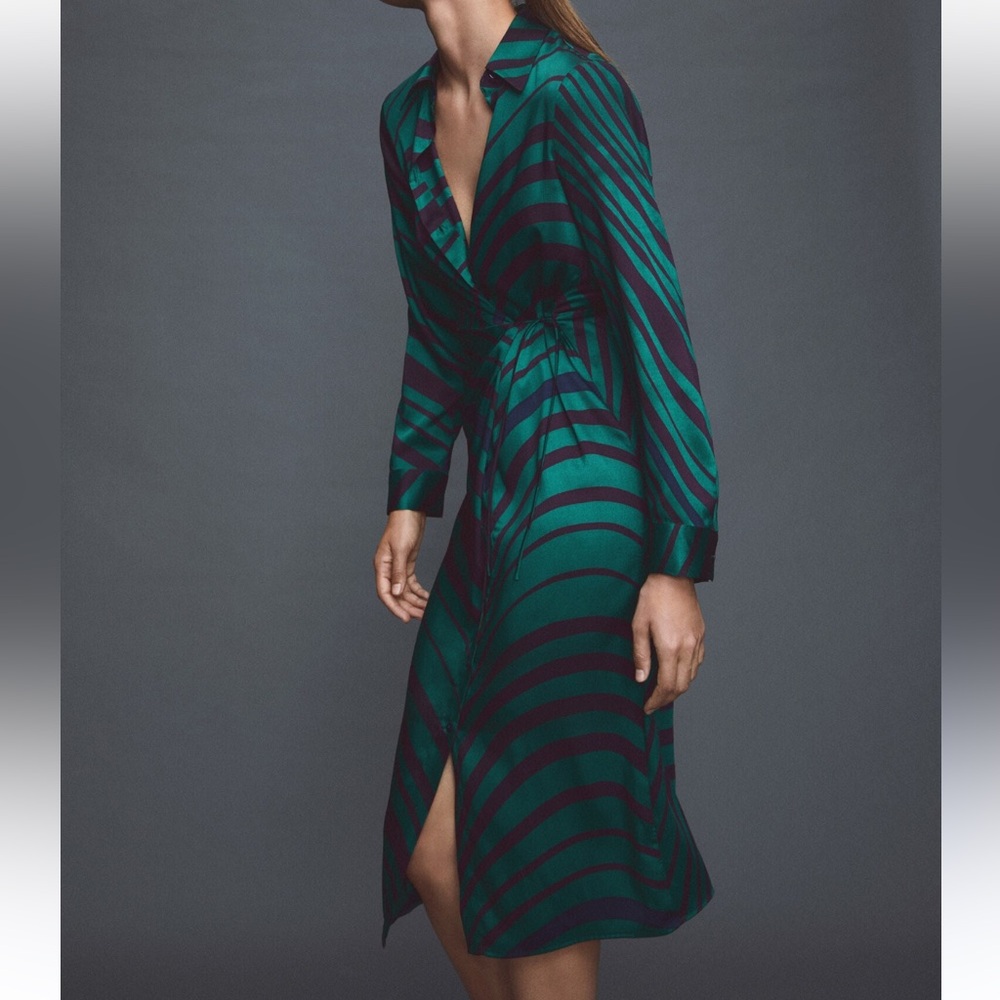 Mango Teal And Black Striped Dress - image 1